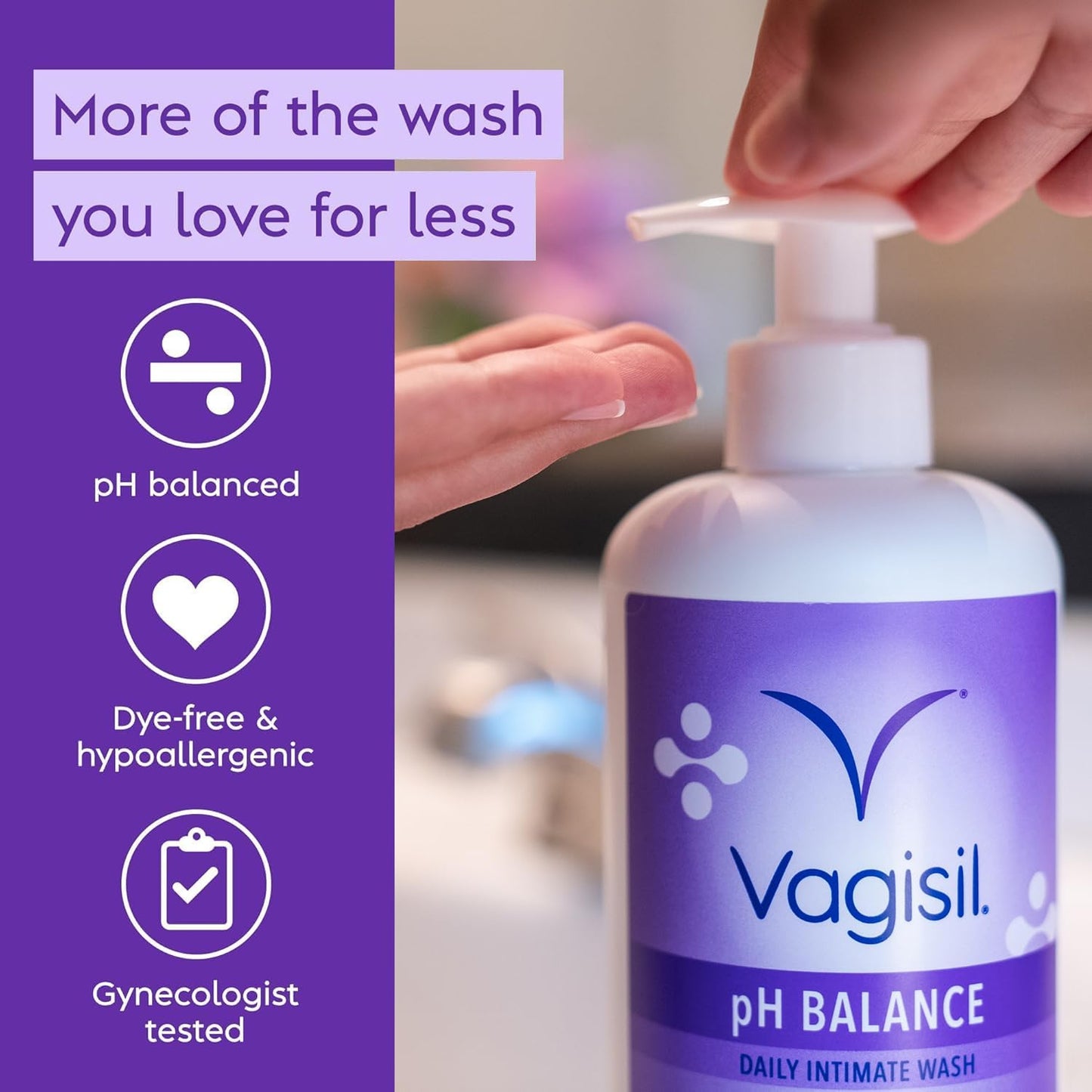 Vagisil Feminine Wash for Intimate Area Hygiene, pH Balance, Gynecologist Tested, Hypoallergenic, 16.9 oz with Pump