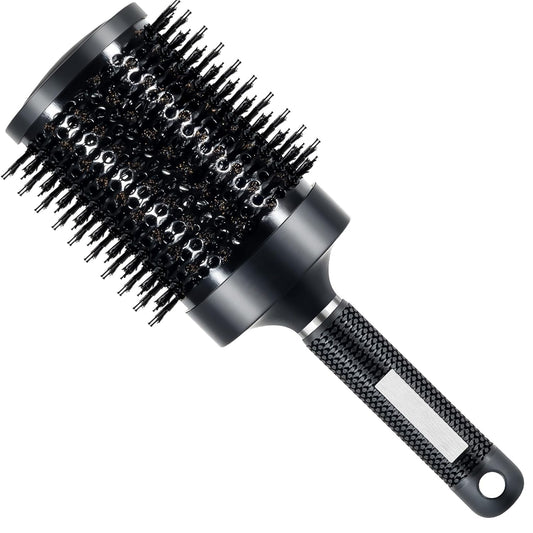 SIMPOR Large Round Brush for Blow Out, Nano Thermal Ceramic & Ionic Tech Round Barrel Hair Brush with Boar Bristles, Roller for Blow Drying (Black, 4 inch, Barrel 2.7 Inch, 65mm)