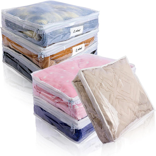 Clear Zippered Storage Bags Plastic Sweater Storage Bags with Zipper 6 Packs Clothing Organizer for Blankets Linen Sweater Bed Sheet Quilt Clothes Pillow (10.5 x 10.5 x 2.5 Inch)
