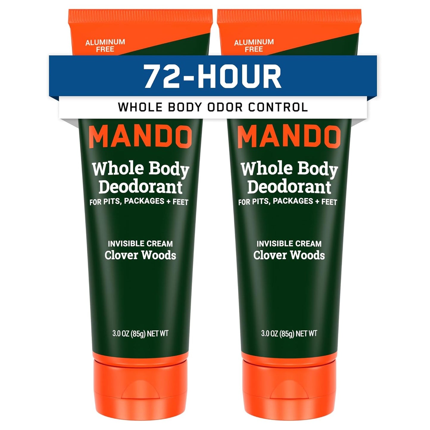 Mando Whole Body Deodorant For Men - Invisible Cream - 72 Hour Odor Control - Aluminum Free, Baking Soda Free, Skin Safe - 3 Ounce Tube (Pack of 2) - Clover Woods