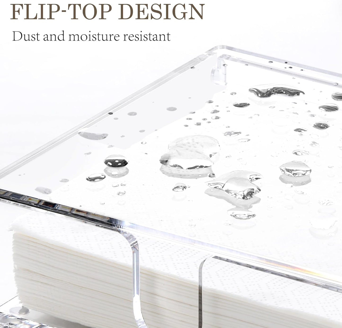 DINGHUO Acrylic Napkin Holder, 7"x 7"x 2.4" Flat Luncheon Napkin Dispenser with Lid, Clear Flip-top Waterproof Paper Napkin Container Organizer for Table, Kitchen, Indoor & Outdoor, Bathroom Vanity
