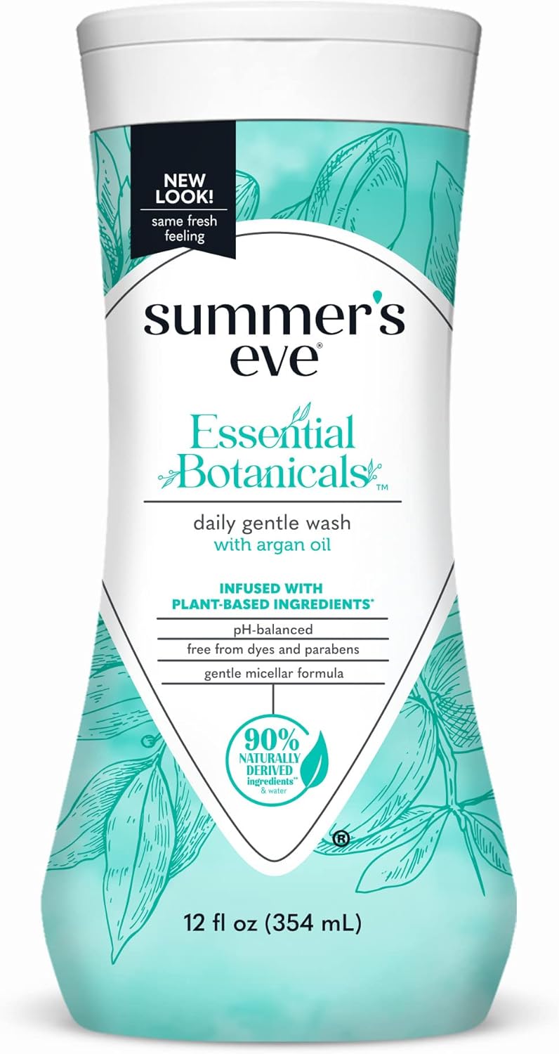 Summer's Eve Essential Botanicals All-Over Daily Feminine Wash with Argan Oil, Gentle pH-Balanced Body Wash for Women, Removes Vaginal Odor and Refreshes, 12 Fl Oz