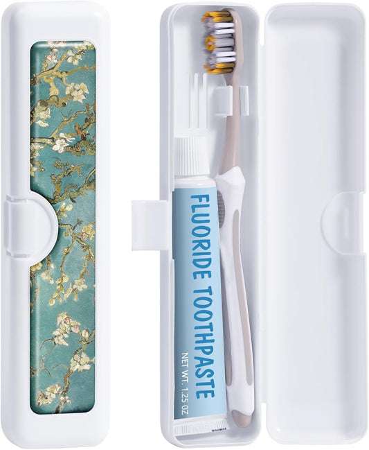 Toothbrush Travel Case - Colorful Pattern, Holder and Covers for Toothbrushes, Includes Tongue Scraper Case
