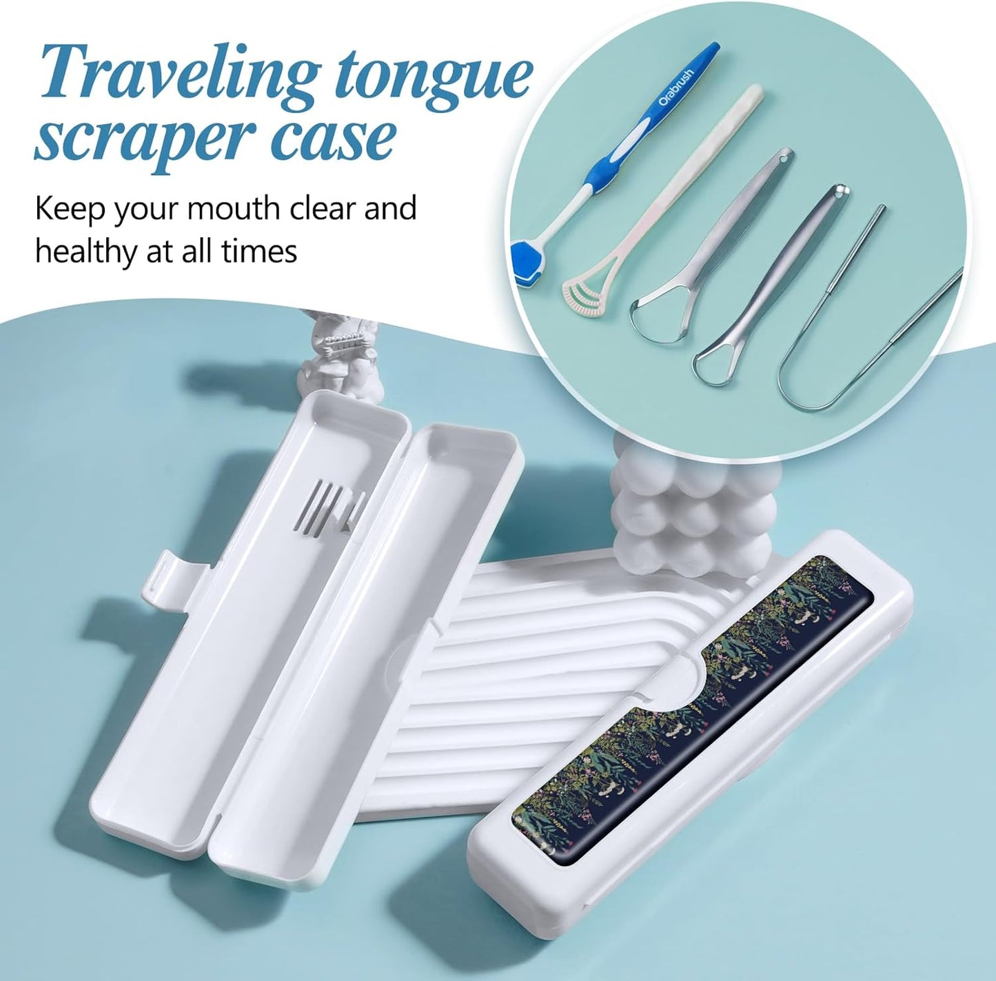Toothbrush Travel Case - Colorful Pattern, Holder and Covers for Toothbrushes, Includes Tongue Scraper Case