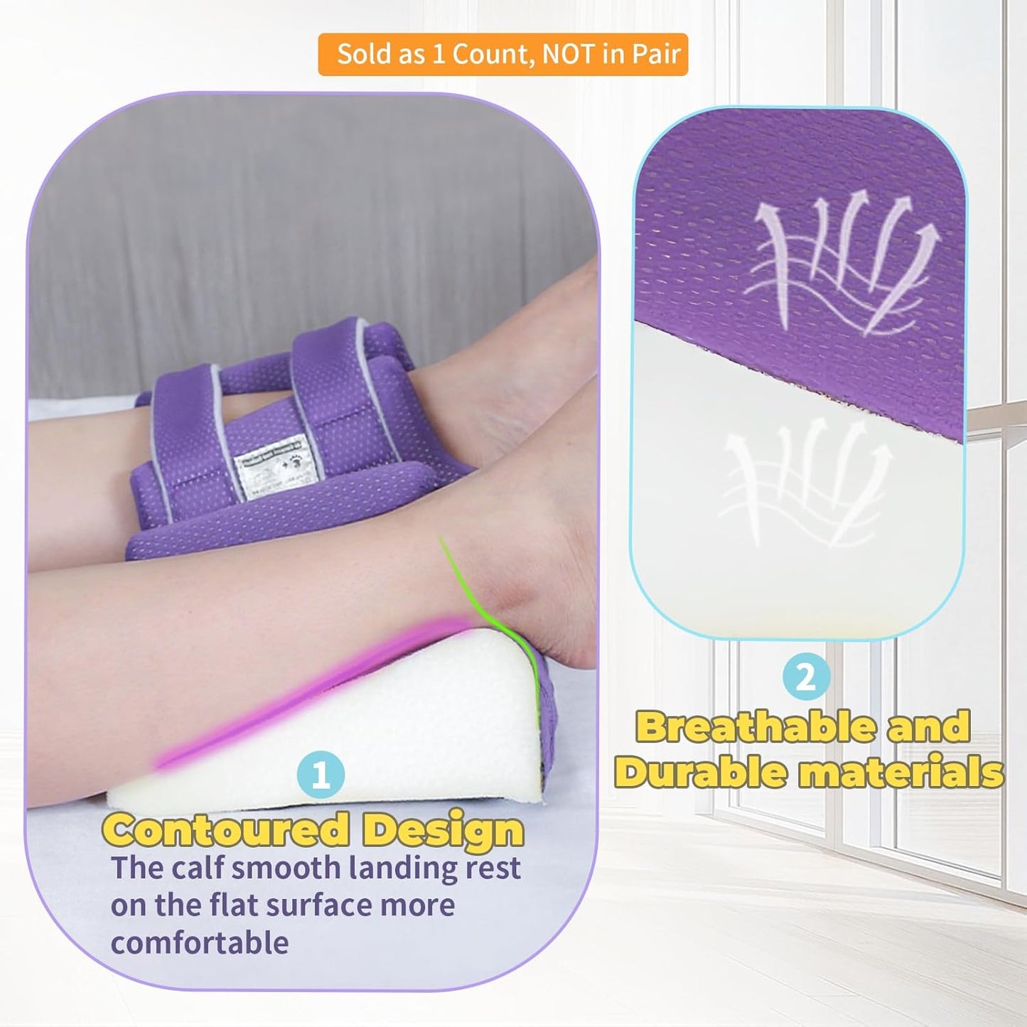 3D Heel Protectors Bed Sore Pillow Cushion for Pressure Sores,Foot Pillows Support Boot for Bedridden Patients Supplies（Purple Pack of 1）