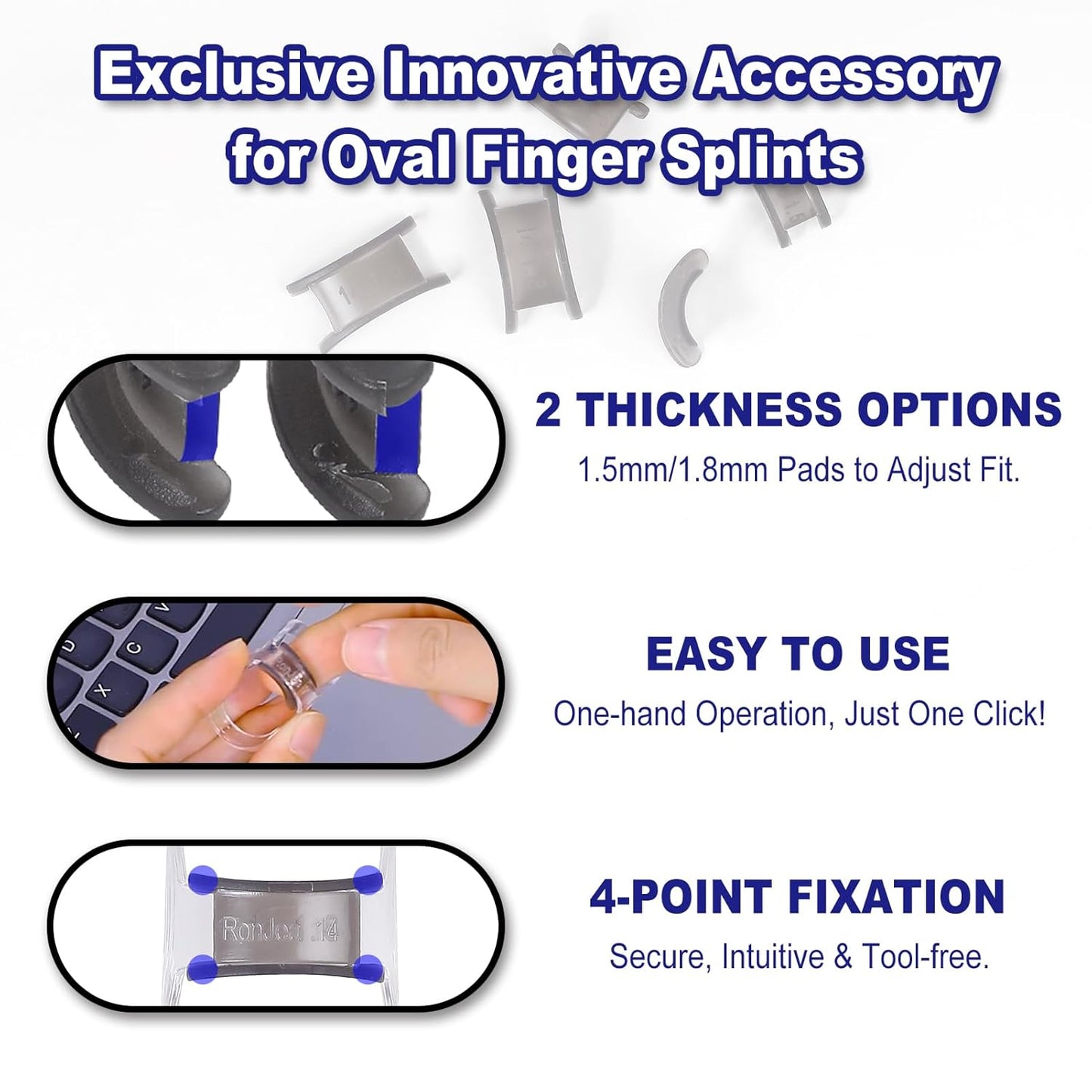 8Pcs Clear Oval Finger Splints & Click-Lock Adjustment Kit, 4 Graduated Finger Ring Splint & 4 Splint Adjustment, Finger Braces for Arthritis, Mallet, Straightening, Support (Size 1-4)