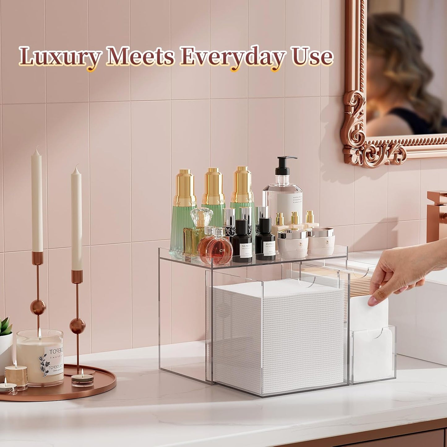 Youdepot Acrylic Face Towel Holder – Disposable Face Towel Holder with Drawers – Clear Skin Club Box for Vanity & Bathroom Storage