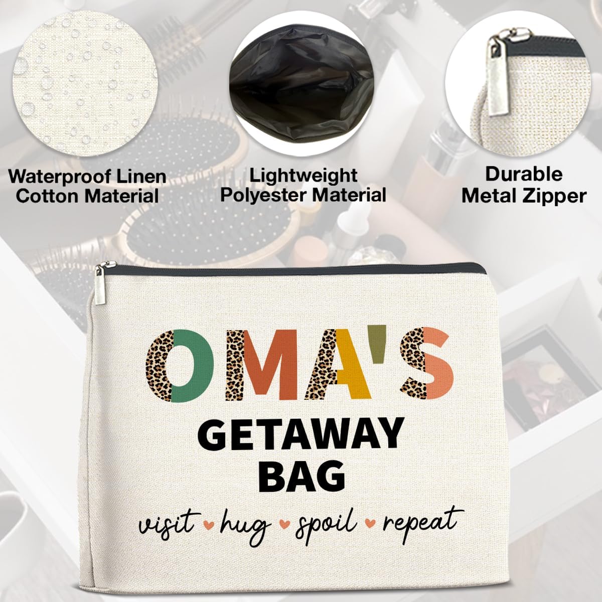 Oma's Getaway Cosmetic Bag Grandma Gifts From Grandkids, Gift for Grandma Grandmother Grammy Mimi Oma Makeup Bag Zipper Makeup Pouch