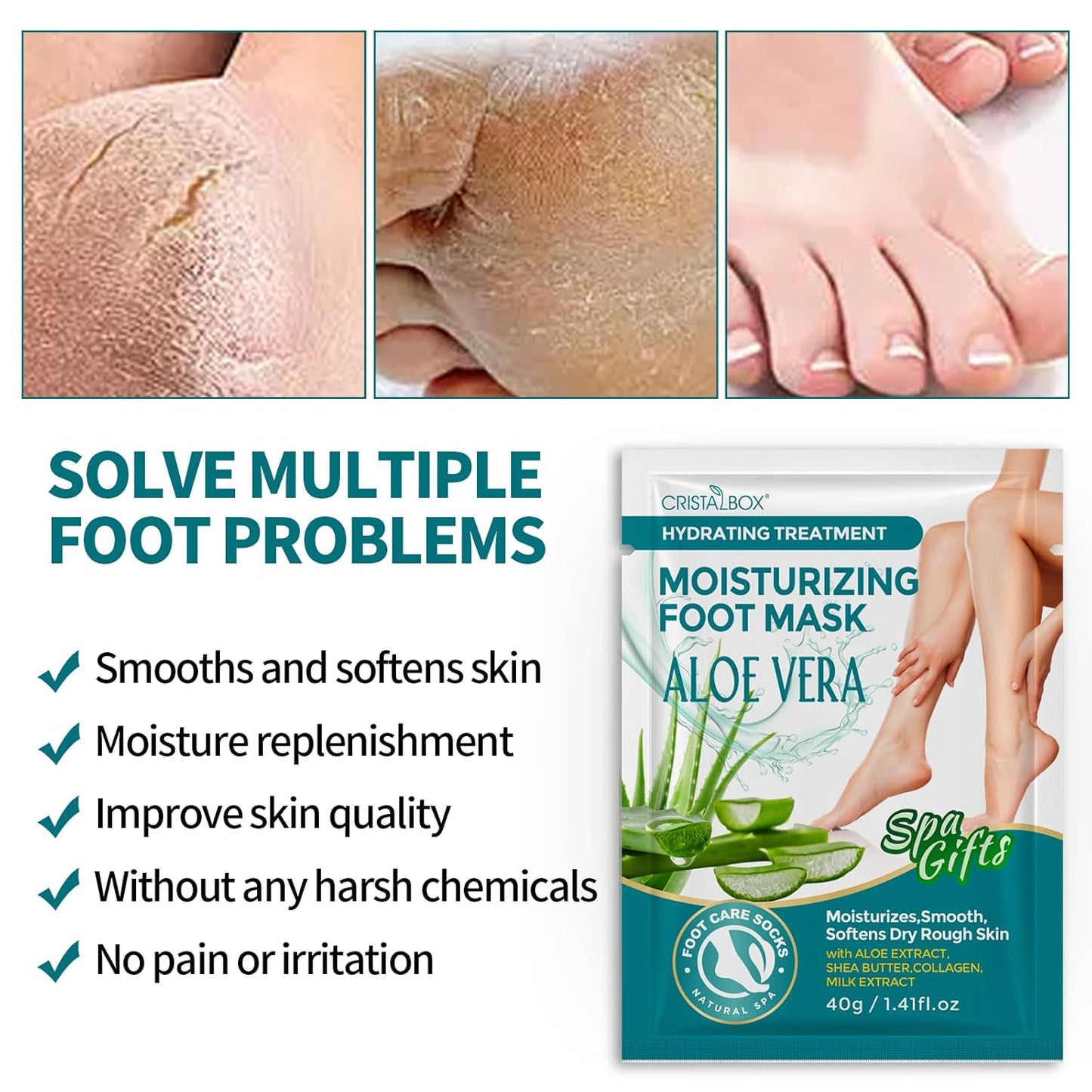 Moisturizing Foot Mask 5 Pack,Hydrating Foot Masks for Dry Cracked Feet,Moisturizing Socks Dry Skin Moisturizer for Soft and Smooth Touch Feet,Foot Care Spa Gifts for Women Men Stocking Stuffers