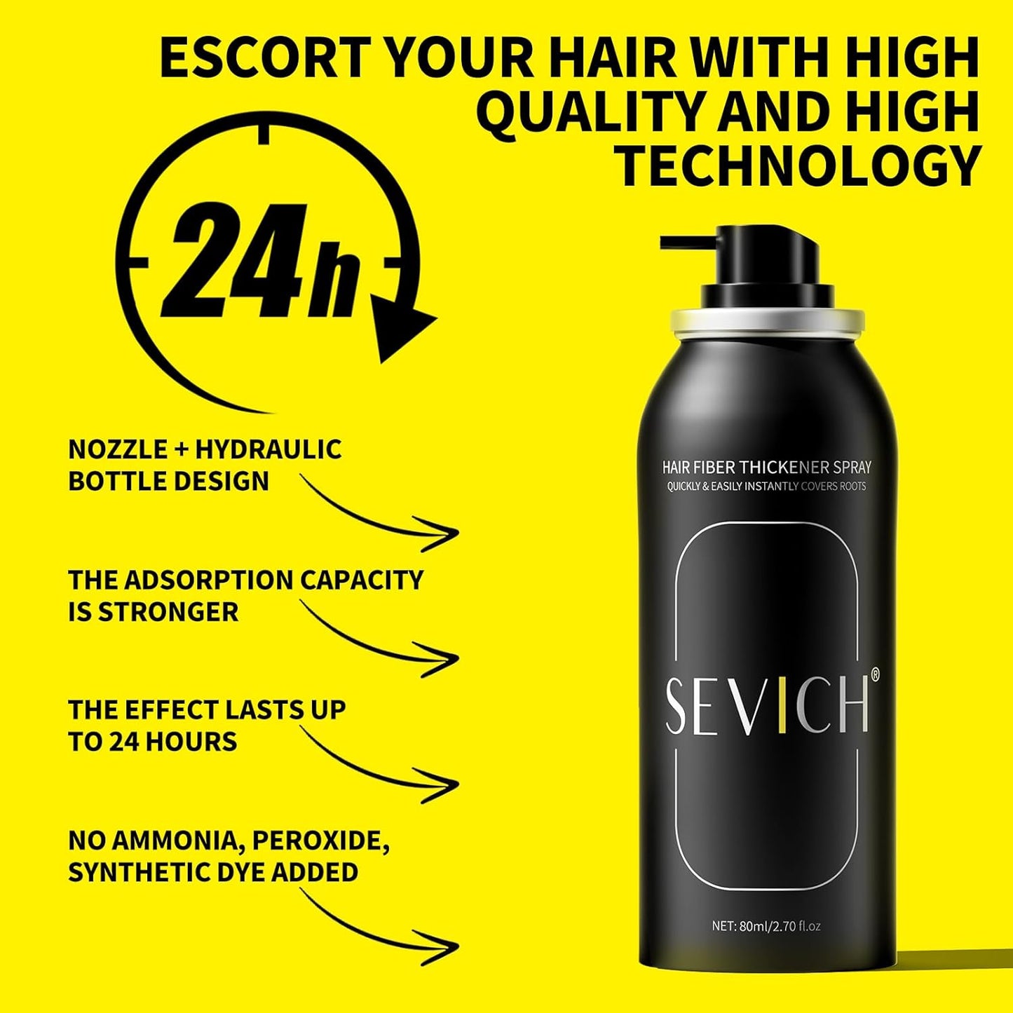 Sevich Hair Fiber Spray - Instant Hair Thickening Powder for Men & Women, Hair Building Fibers for Thinning Hair, Root Touch Up Hair Color, Waterproof, Sweatproof, Natural Look,80ml Dark Brown