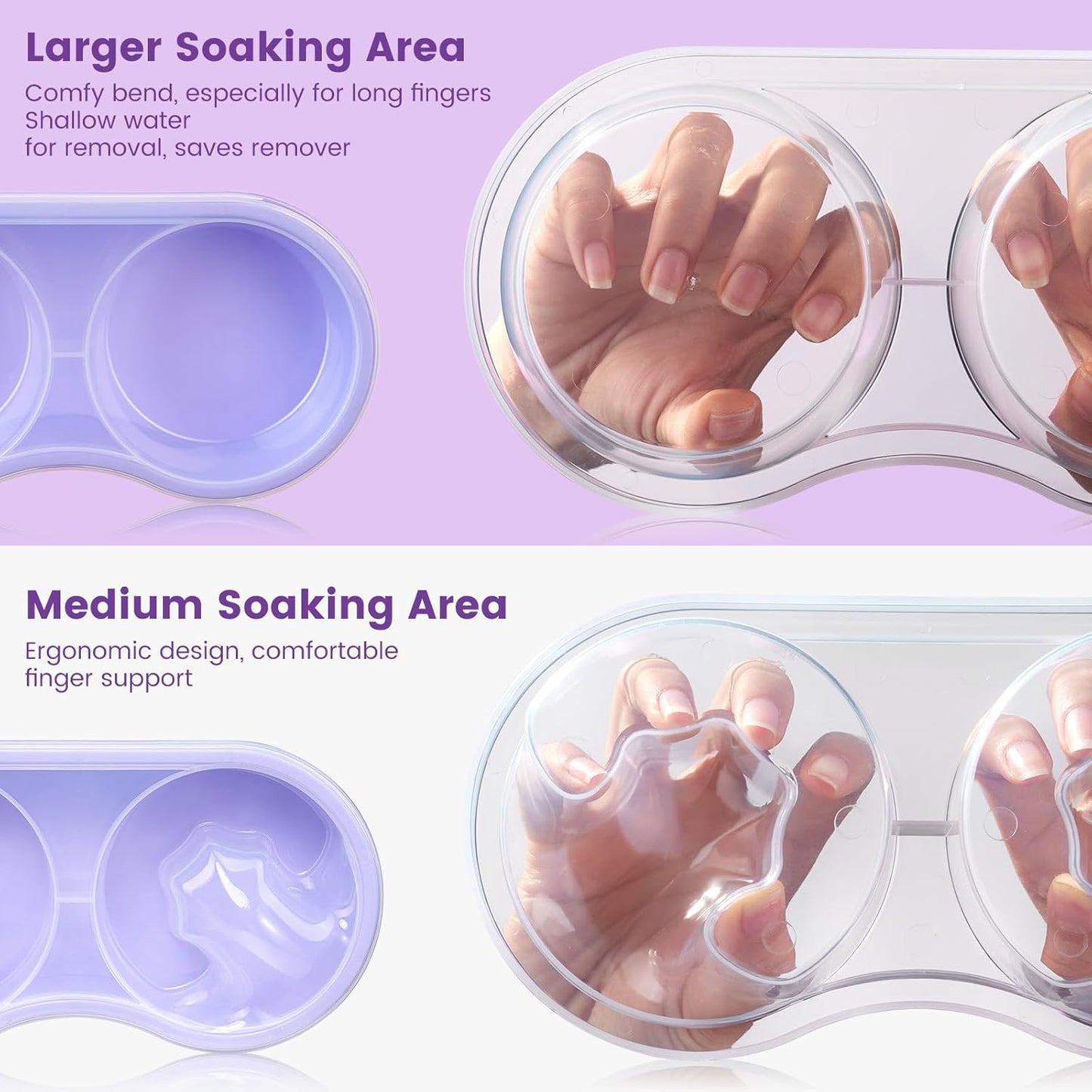 Dual Nail Soaking Bowl Acetone Proof: Soak Off Gel Nail Polish Dip Powder Remover Bowl- Cut the Soaking Time in Half Manicure Bowl for Salon Home