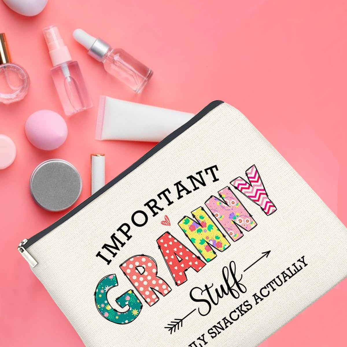 Funny Granny Makeup Bag Grandma Gifts from Grandkids, Gifts for Grandma Grandmother Nana Grammy Mimi Cosmetic Bag Important Granny Stuff Zipper Makeup Pouch