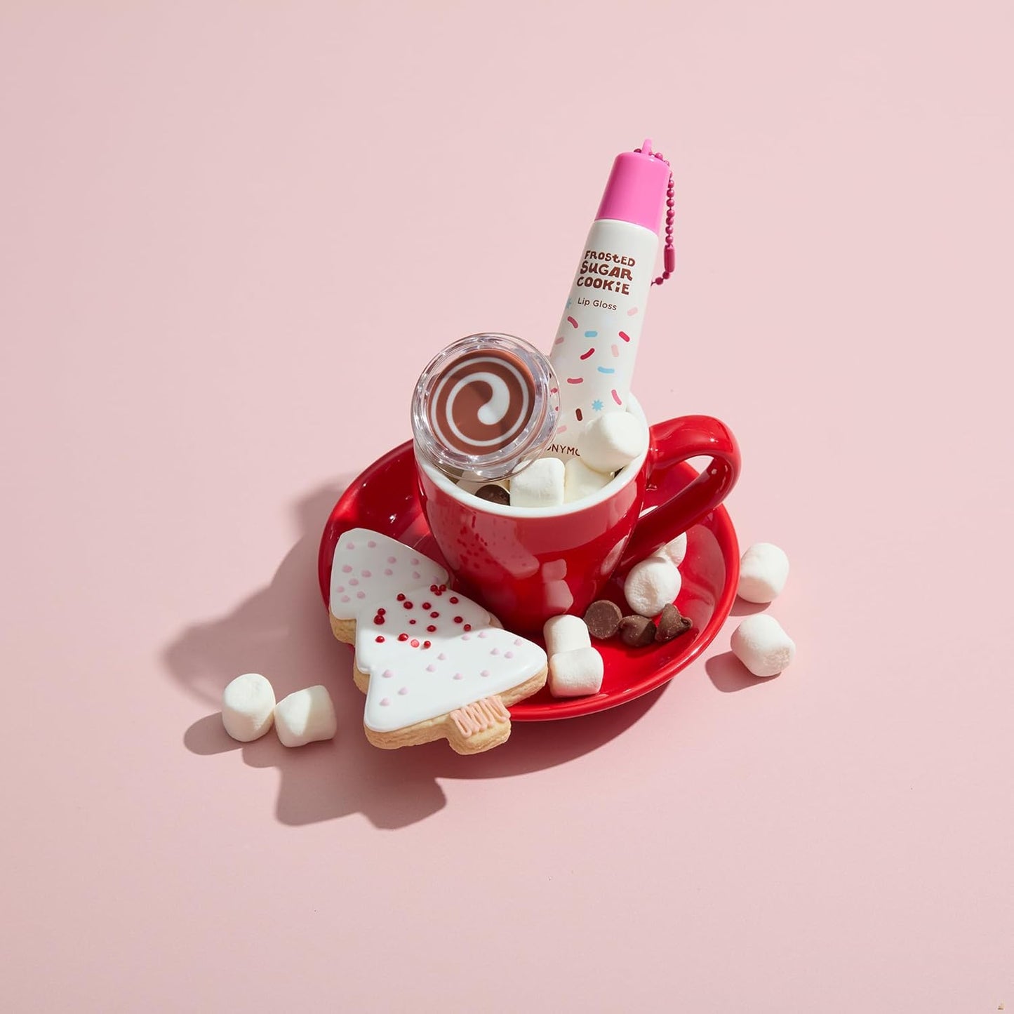 TONYMOLY Frosted Sugar Cookie Lip Gloss Key Chain – Hydrating Non-Sticky Gloss with Soft Apricot Tint & Golden Shimmer, Limited Edition Holiday Korean Lip Balm