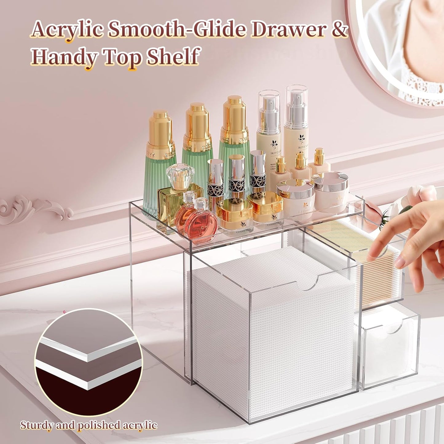 Youdepot Acrylic Face Towel Holder – Disposable Face Towel Holder with Drawers – Clear Skin Club Box for Vanity & Bathroom Storage