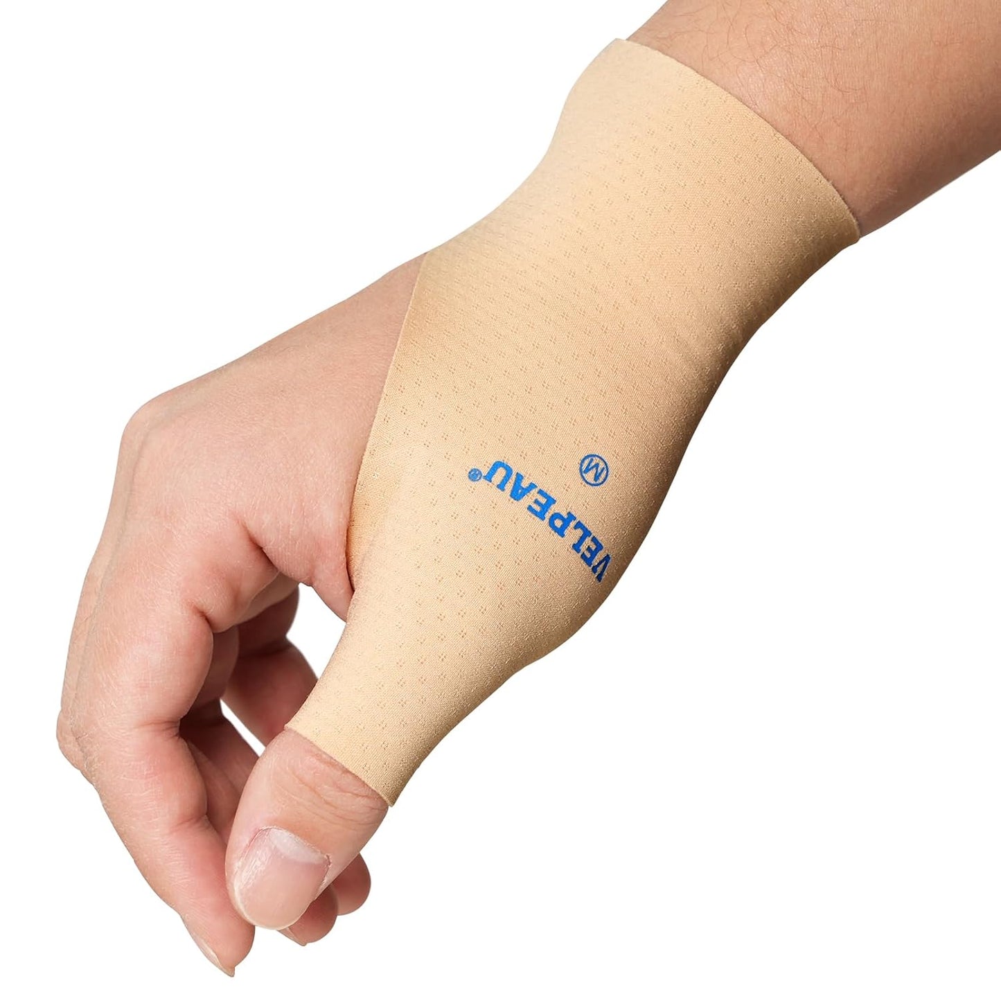 VELPEAU Thumb and Wrist Compression Sleeve for Tendonitis (Pack of 2), Seamless Technology, Gloves Wraps for Arthritis Pain Relief for Women & Men, Splint Liner, Fits Both Hands (Khaki, Long Version, S)