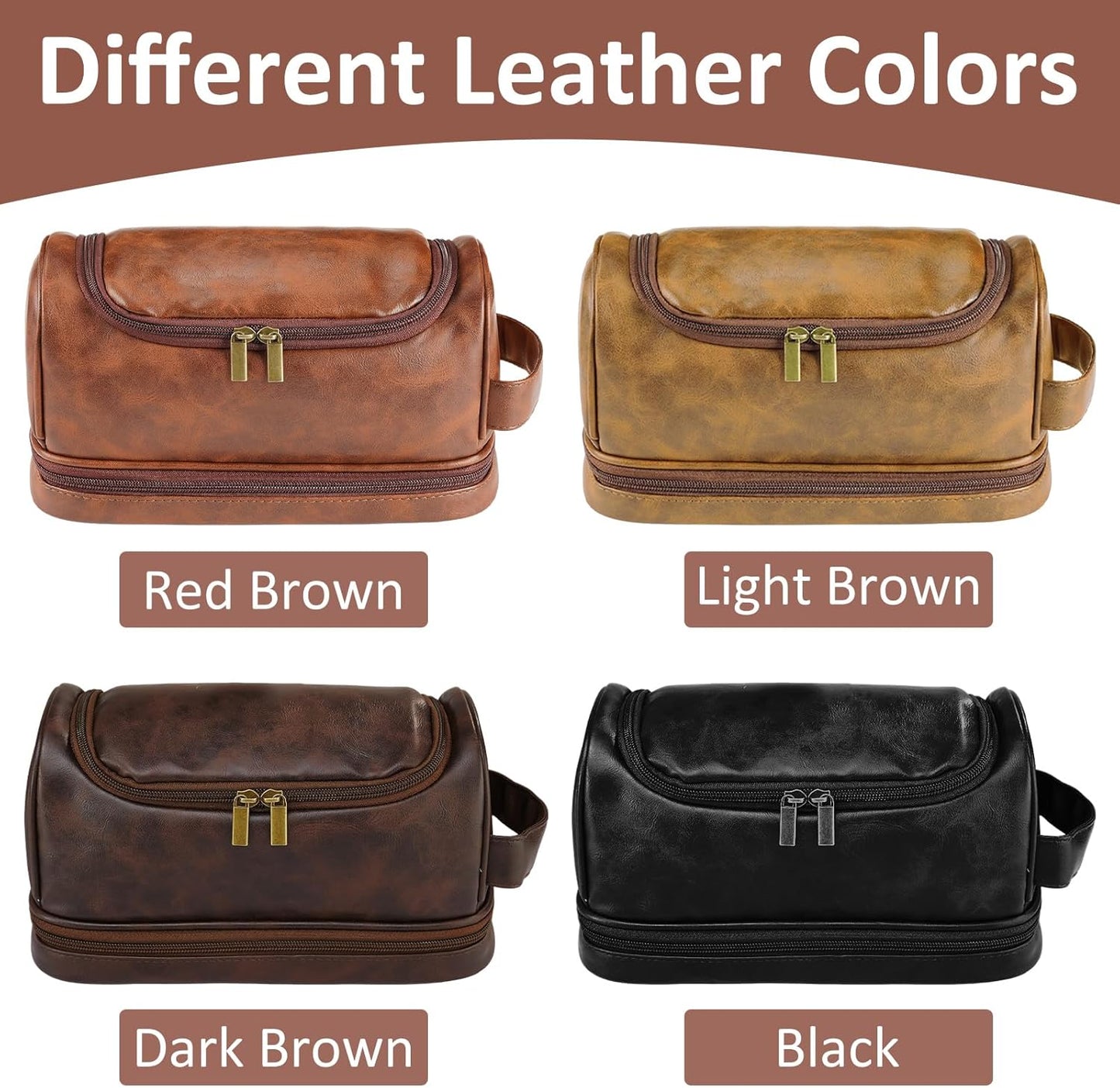 Personalized Leather Toiletry Bag for Men, Custom Shaving Bags, Engraved Monogrammed Travel Bag, Birthday Gifts for Boyfirends, Groomsmen, Dad, Son Husband Father's Day, Wedding, Anniversay