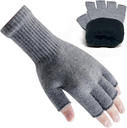 Rahhint Alpaca Wool Fingerless Gloves for Men Women Double-Layer Fleece Lined Winter Liner Warm Windproof Knitted