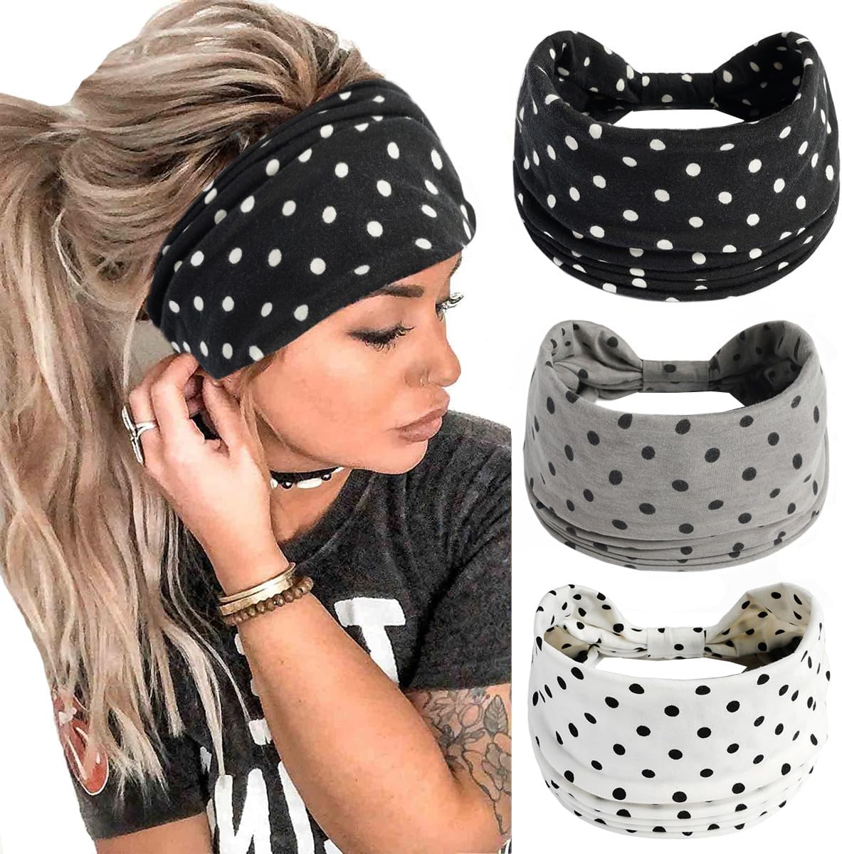 K-Elewon 3 Pack Women Wide Elastic Head Wrap Headband Sports yoga Hair Band