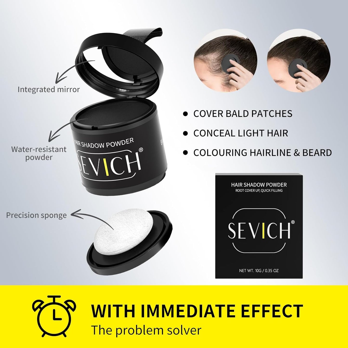 Sevich Hairline Powder 10g with Brush, Instantly Conceals Hair Loss & Thinning & Gray, 48H Waterproof Root Touch Up Powder, Natural Hair Shadow Toppers for Women & Men, 1 Box = 2.5 Boxes,Brown