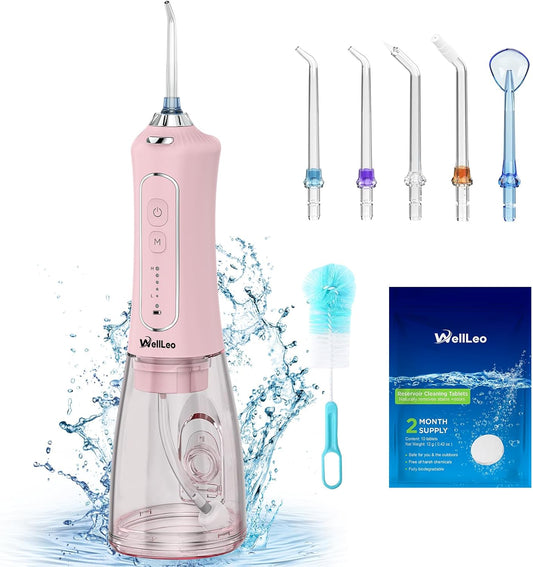 Water Flosser for Teeth, 300ML Cordless Oral Irrigator Rechargeable Dental Flosser Picks with 5 Modes 5 Jet Tips,IPX7 Waterproof Teeth Cleaner for Braces Gum Care, Home Travel Use