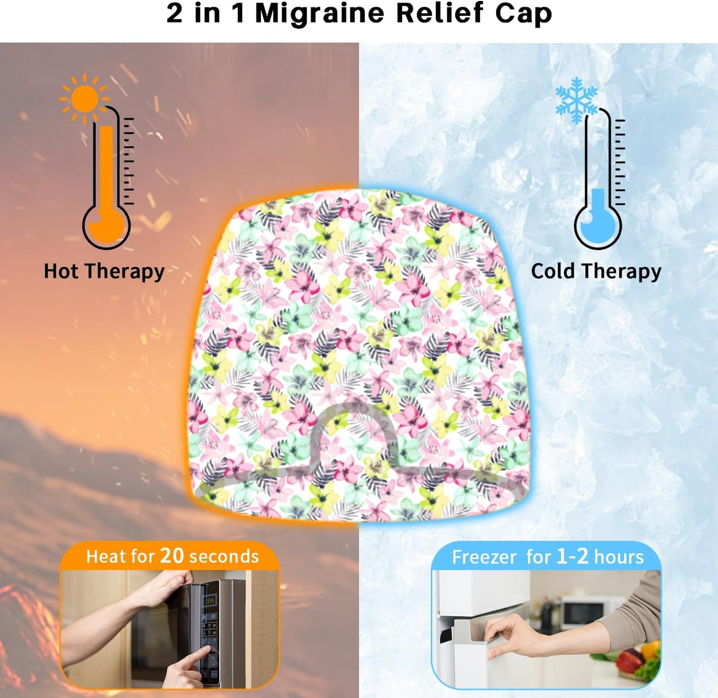Migraine Relief Cap, Gel Cooling Eye Mask, Cooling Gel Relief 2 Pack Set, Hot/Cold Therapy, Natural Relief Cap, Instant Headache Relief, for Sinus, Puffy Eyes,Tension, Stress Relief