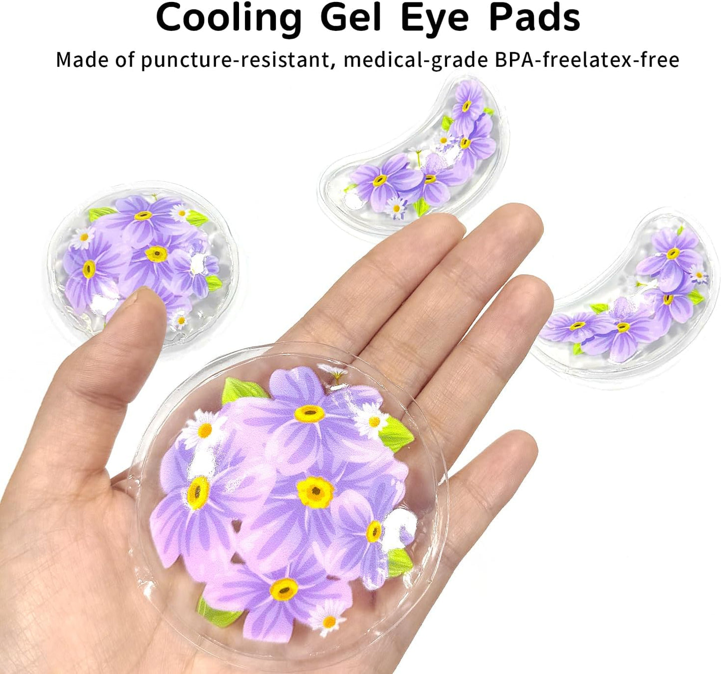 4PCS Gel Eye Ice Pack Set, Cold & Hot Compress, Reusable Cooling Gel Pads for Strain Relief, Swelling, Dark Circles, Redness, Puffy Eyes, Surgery Recovery(4 Purple flowers)