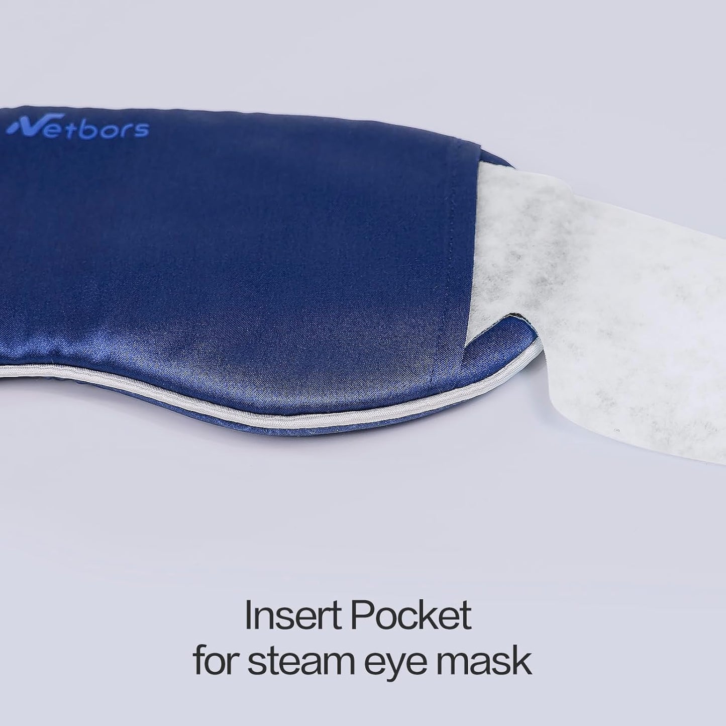 Luxury Silk Sleep Mask with 22mm Mulberry Silk, Velvet Elastic Band, Heat Therapy Pocket, and Travel Pouch, Navy Color