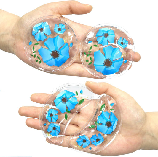 4PCS Gel Eye Ice Pack Set, Cold & Hot Compress, Reusable Cooling Gel Pads for Strain Relief, Swelling, Dark Circles, Redness, Puffy Eyes, Surgery Recovery (4 Blue flowers)