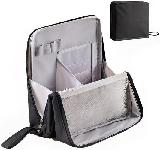 Standing Makeup Bag with Brush Holder, Organizer Travel Cosmetic Bags, Small Make Up Pouches for Women Black