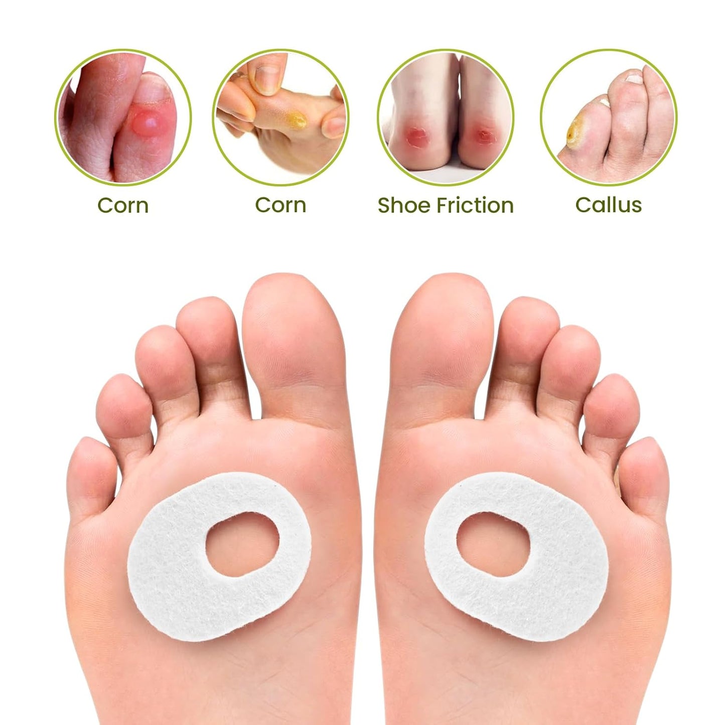 Bukihome Callus Cushions Corn Removers for Foot Bottom, 1/5" Thick Oval Corn Removers Callus Pads, Adhesive Corn Pads for Men & Women - Relieve Friction, Pressure & Shoe Rubbing (White, 84 Count)