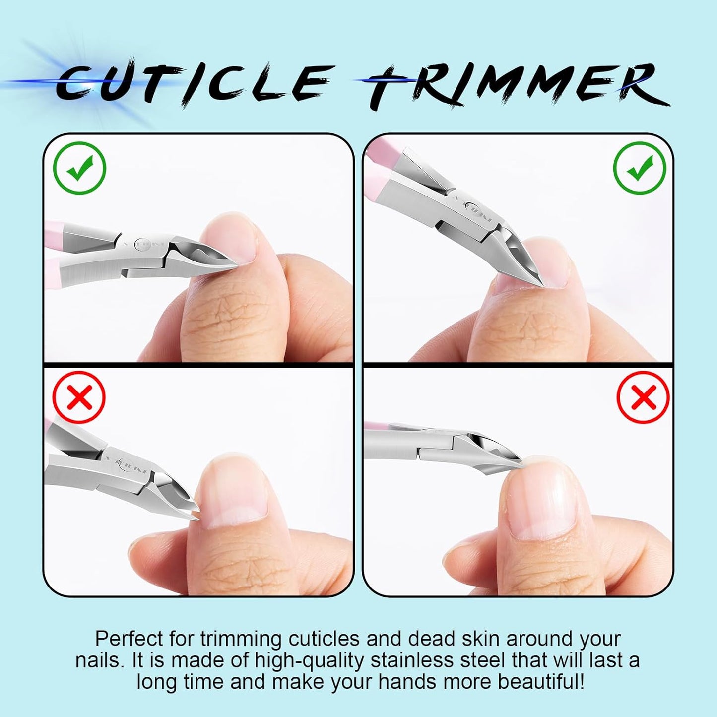 NXJ INFILILA Cuticle Trimmer, Cuticle Clippers for Women Stainless Steel Cuticle Cutter Extremely Sharp Full Jaw Cuticle Nippers Gift for Professional Nail Salon and Home Use