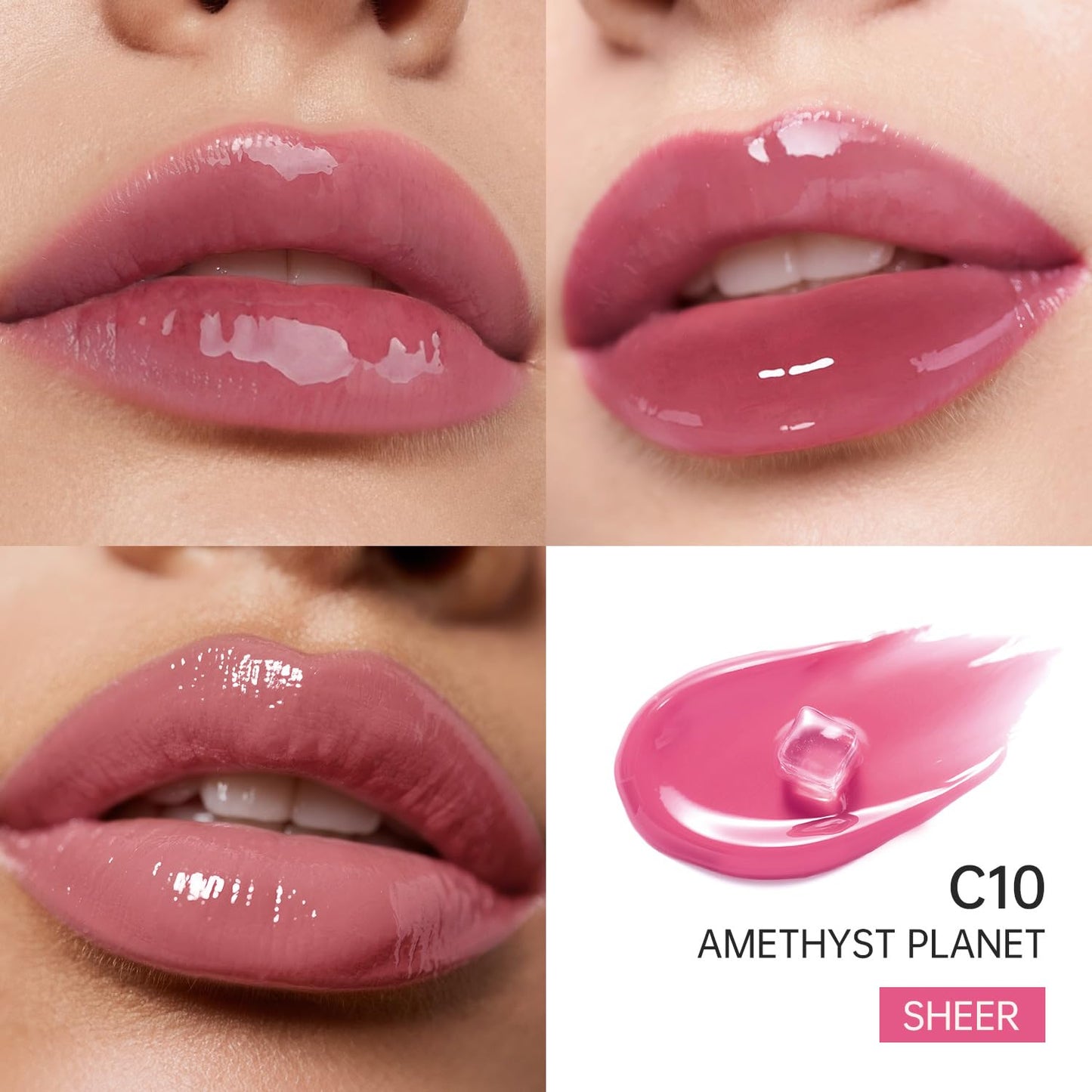 CATKIN Lip Plumper Gloss, Tinted Lip Serum with Hyaluronic Acid & Jojoba Oil, Non-sticky Volumizing Hydrating Formula for a High Shine Maximum 3D Look, Plump & Soft Lips 0.12 Fl Oz-C10 Amethyst Planet