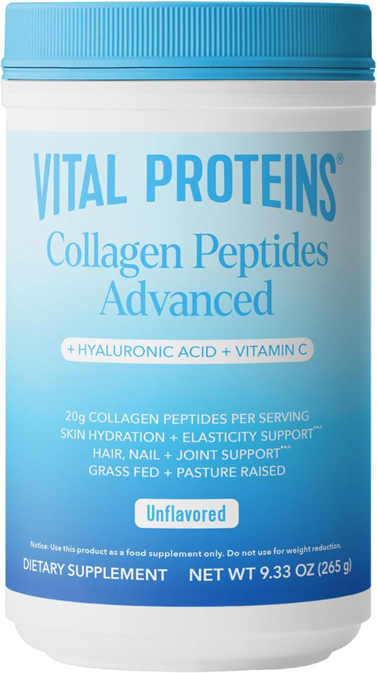 Vital Proteins Collagen Peptides Powder Advanced with Hyaluronic Acid & Vitamin C, Collagen Supplements, Unflavored, 13 Servings