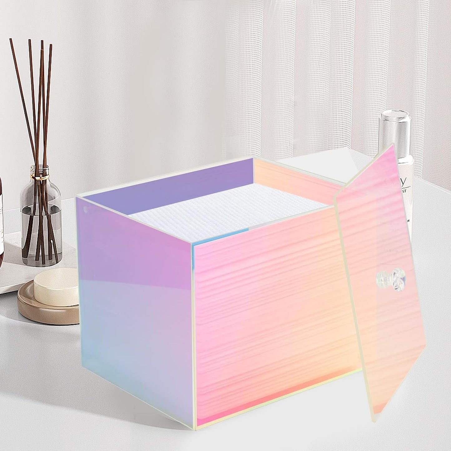 Face Towel Box, Acrylic Facial Disposable Towelettes Holder Container for XL Face Towels and Protects from Dust, Rainbow