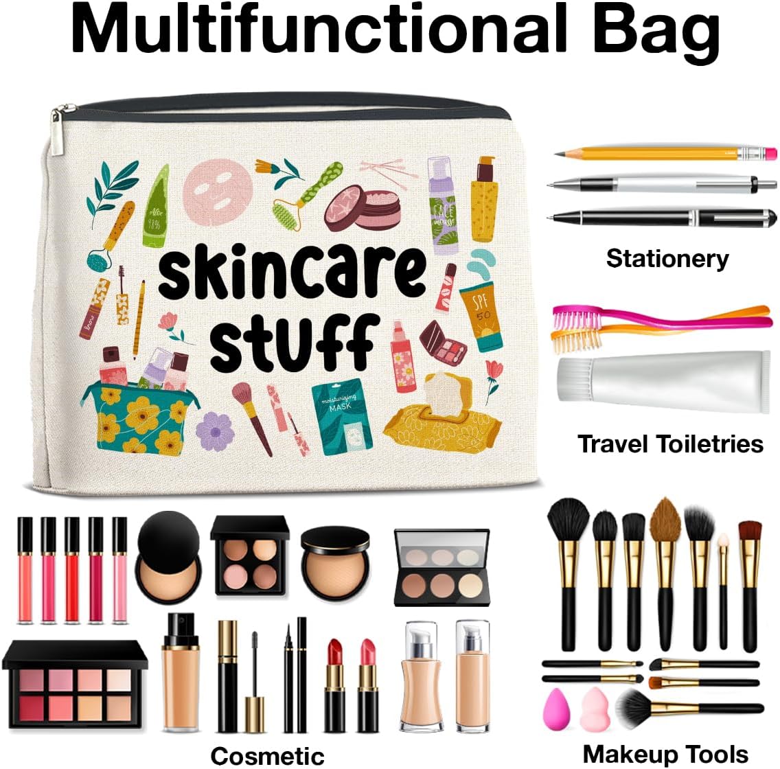 Skincare Stuff Makeup Bag Gifts for Women Skincare Stuff Cosmetic Bag Zipper Makeup Pouch