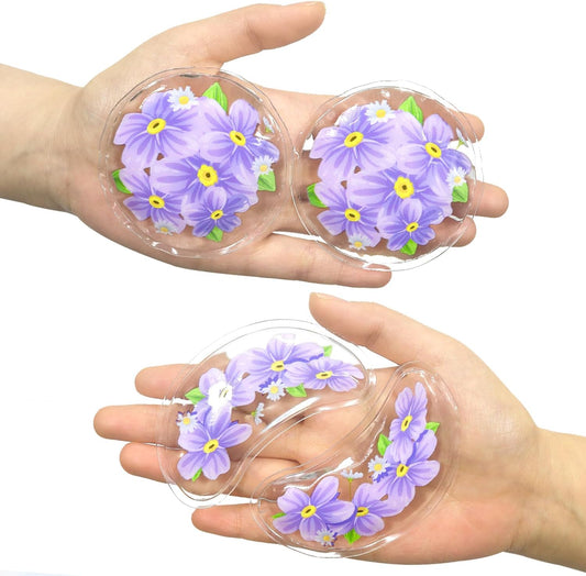 4PCS Gel Eye Ice Pack Set, Cold & Hot Compress, Reusable Cooling Gel Pads for Strain Relief, Swelling, Dark Circles, Redness, Puffy Eyes, Surgery Recovery(4 Purple flowers)