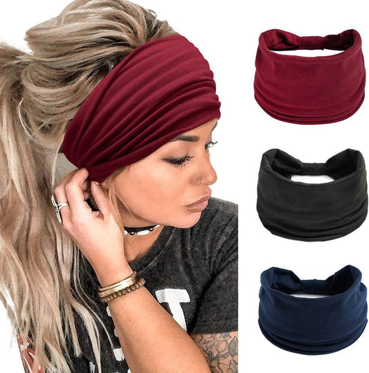 K-Elewon 3 Pack Women Wide Elastic Head Wrap Headband Sports yoga Hair Band