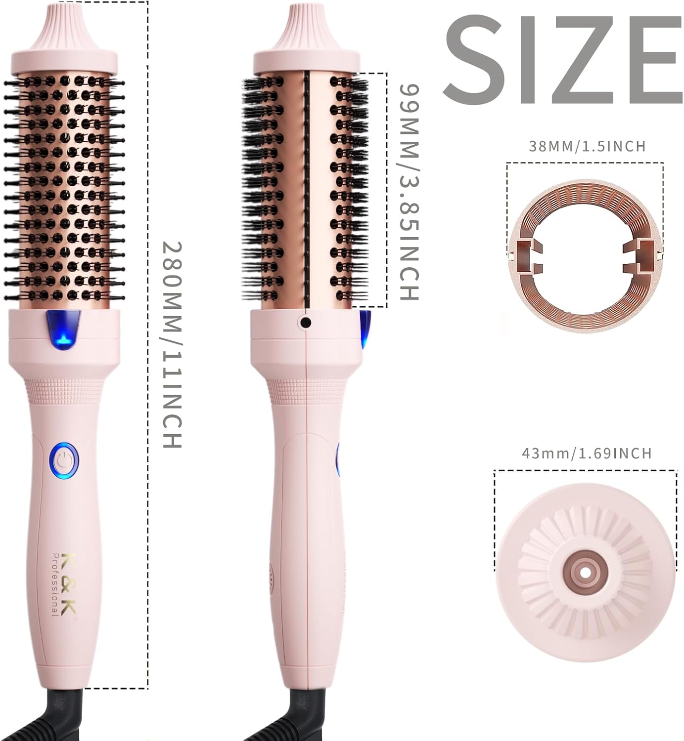 K&K 1.5 Inch Ceramic Tourmaline Ionic Curling Brush Volumizer - Hot Brush Creates Root Volume & Loose Curls, Volume Curls, Hair Styling Tool