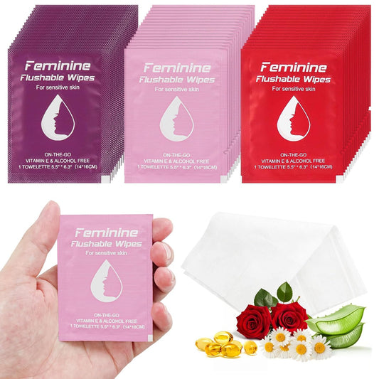 Feminine Wipes Individually Wrapped, Flushable Wipes Travel,Travel Wipes for Women,Feminine Care Wet Wipes Travel Size Vaginal Wipes for Adult, Girl and Homeless 300