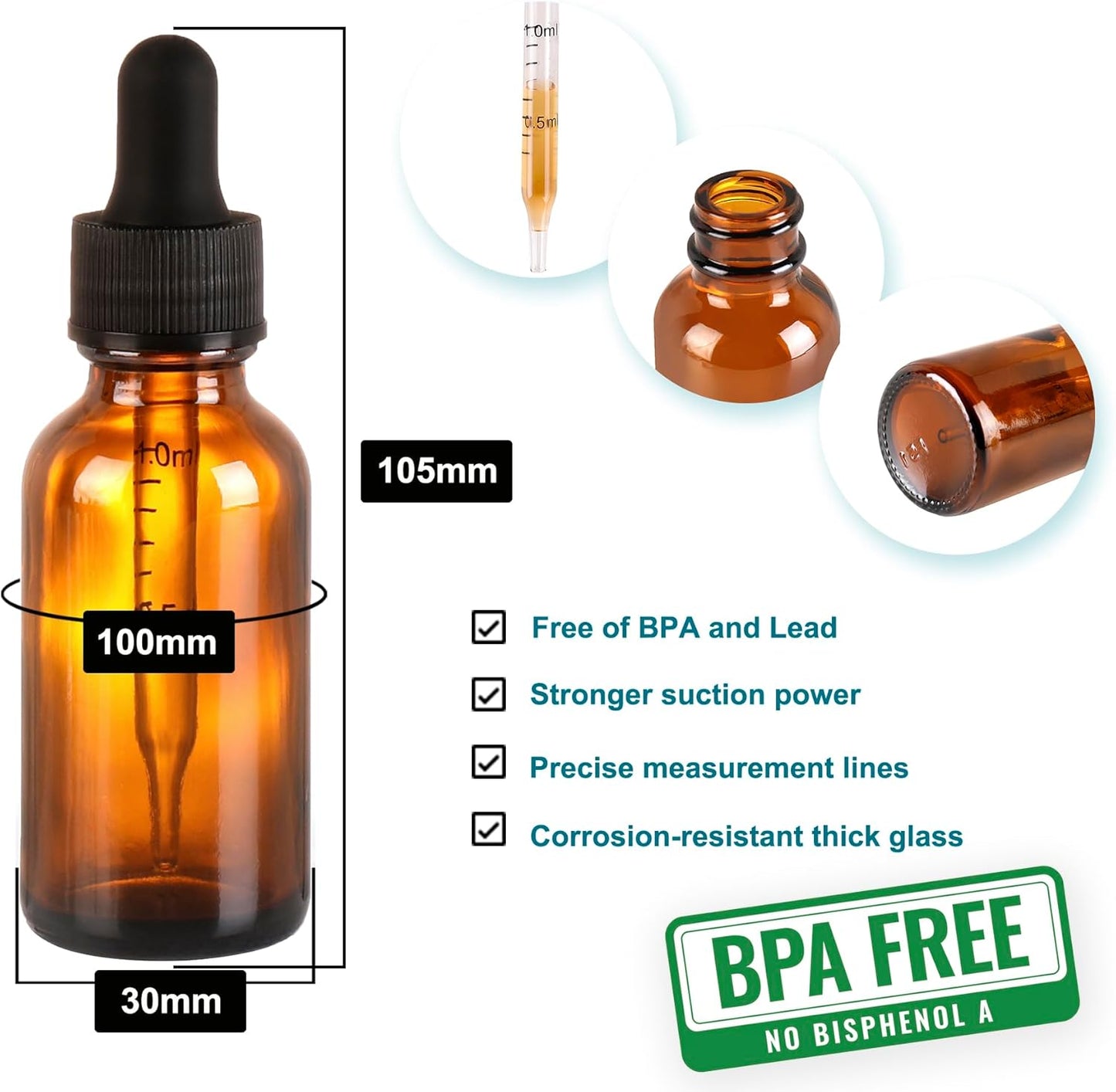 24 Pack,1oz Glass Dropper Bottle, Amber Tincture Bottles with Dropper,Pretty Finish for All Kinds of Liquids,Oil Bottles for Hair- Stronger Suction ideal for Leakproof Travel