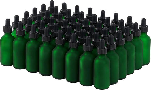48 Pcs, 2oz Glass Dropper Bottle, Leakproof Tincture Bottles with Dropper, Green Reusable Eye Dropper Bottle, Preety Frosted Texture, for All Kinds of Liquids (Green-Frosted, 2oz-48pcs)