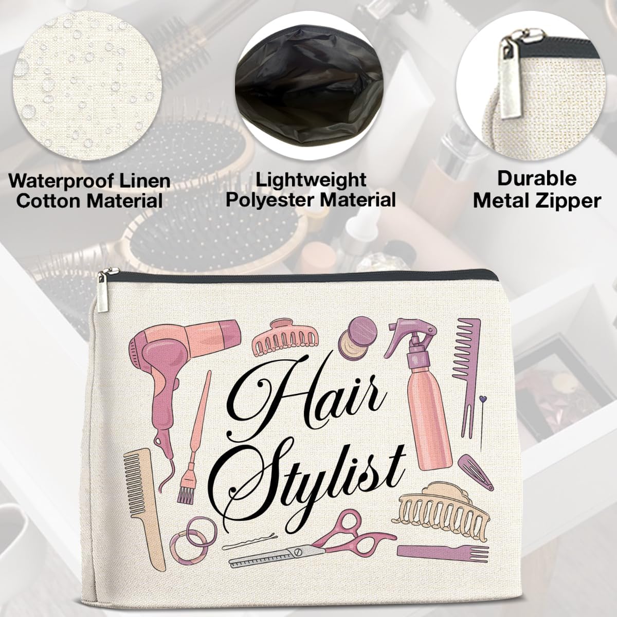 Hair Stylist Makeup Bag Hairstylist Gifts for Women, Gift for Hairdresser Hair Stylist Cosmetic Bag Zipper Makeup Pouch