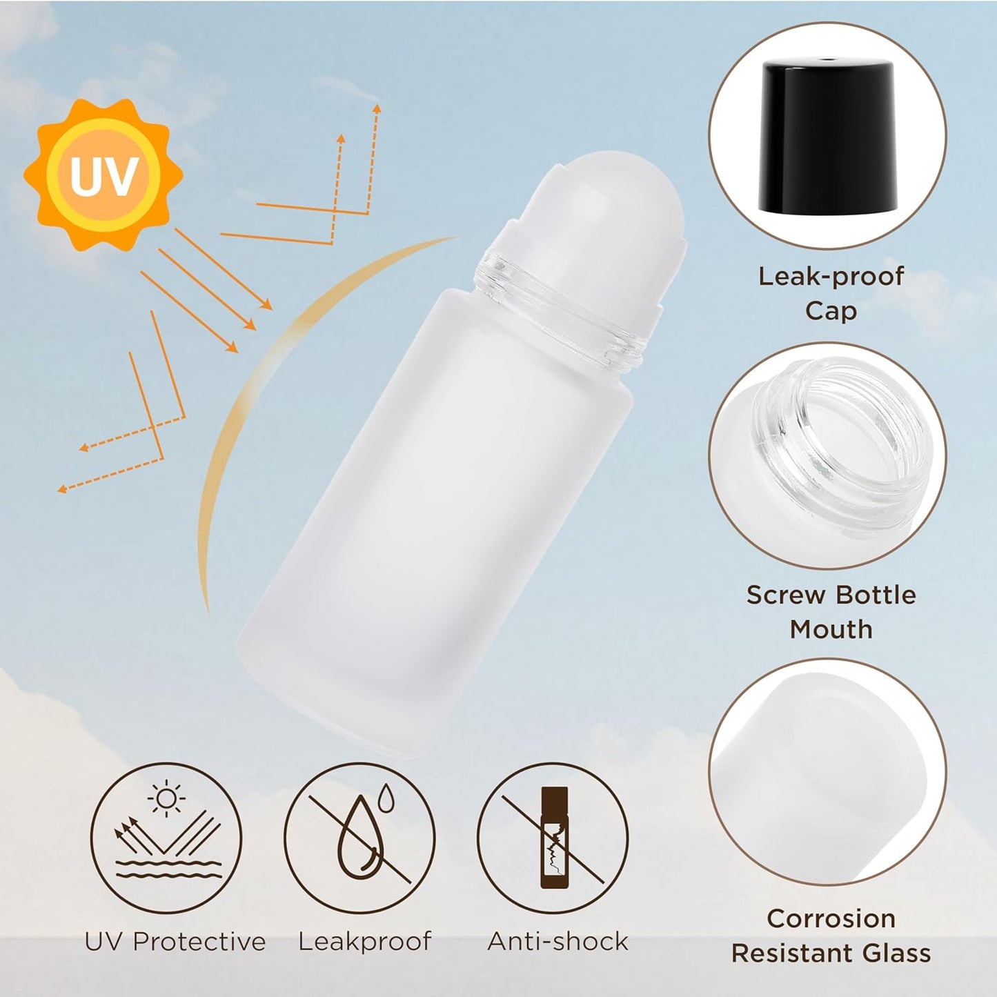 Essential Oil Roller Bottles, 2PCS (50ml/30ml) Thick Glass Perfume Roller Bottles with Funnel and Dropper Glass Empty Bottles Beauty and Personal Care Tools for Fragrance (White, 30ML)