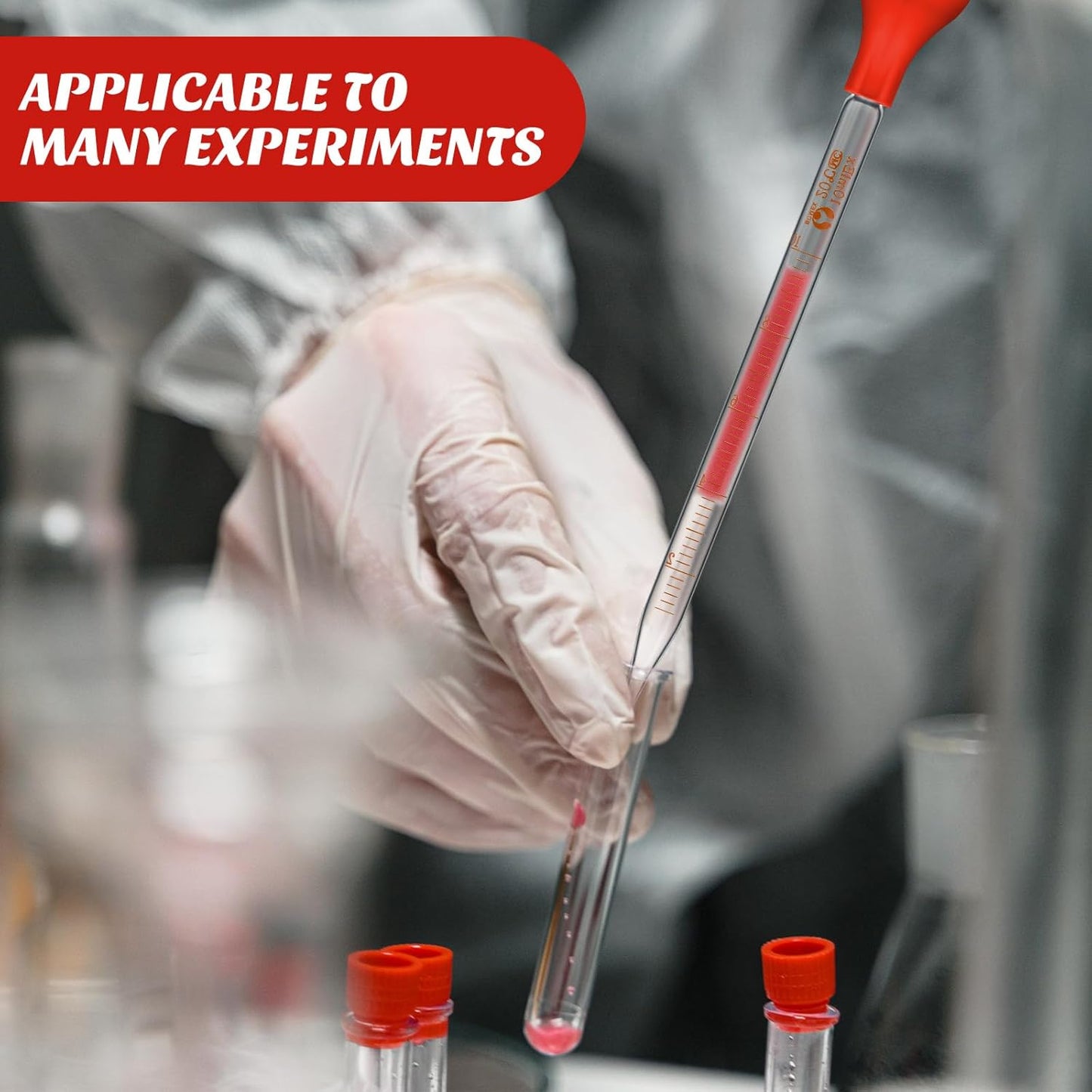 Weewooday Glass Droppers Pipettes Graduated Lab Dropper Glass Liquid Pipette with Big Rubber Hats 20 cm Stir Rod Washing Brush Transfer for Liquid Essential Oil(8 Pieces,Red,10 ml)