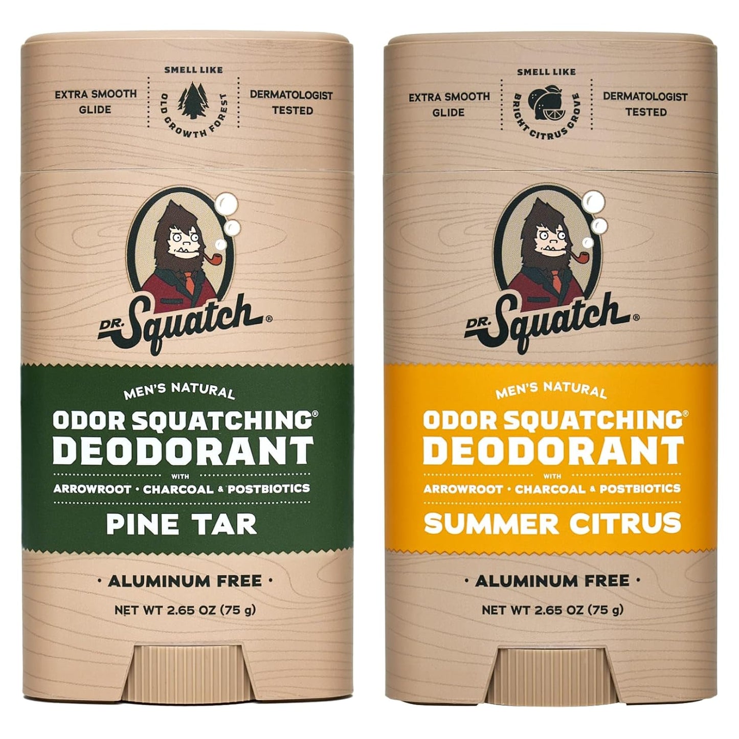 Dr. Squatch Natural Deodorant for Men - Odor-Squatching Aluminum Free - Pine Tar & Summer Citrus (2.65 oz, 2-Pack)