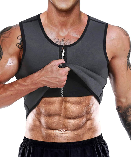 NonEcho Men Sauna Vest Hot Sweat Waist Trainer Corset Neoprene Tank Top Shapewear Slimming Shirt Workout Suit