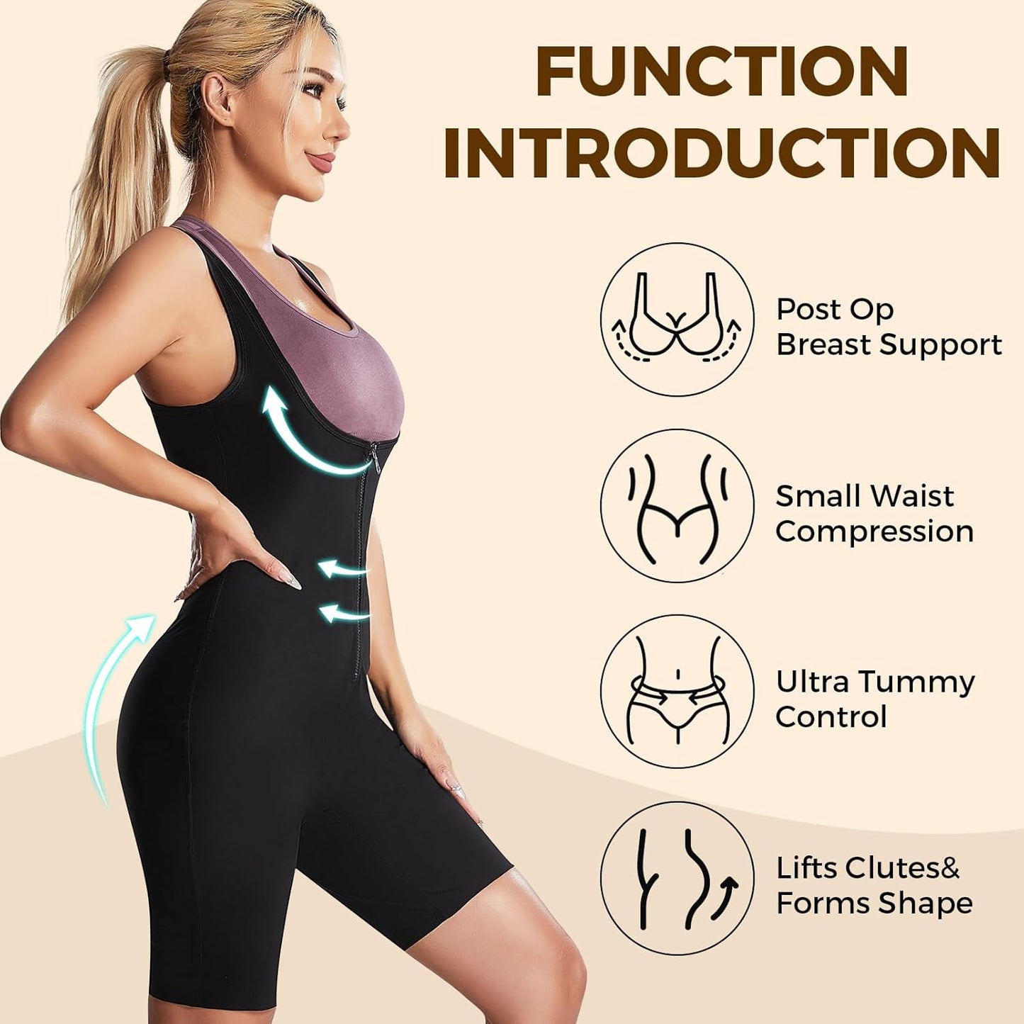 Sauna Suit for Women Sauna Vest Weight Loss 4 in 1 Waist Trainer Full Body Sweat Shirt Workout Running Gym