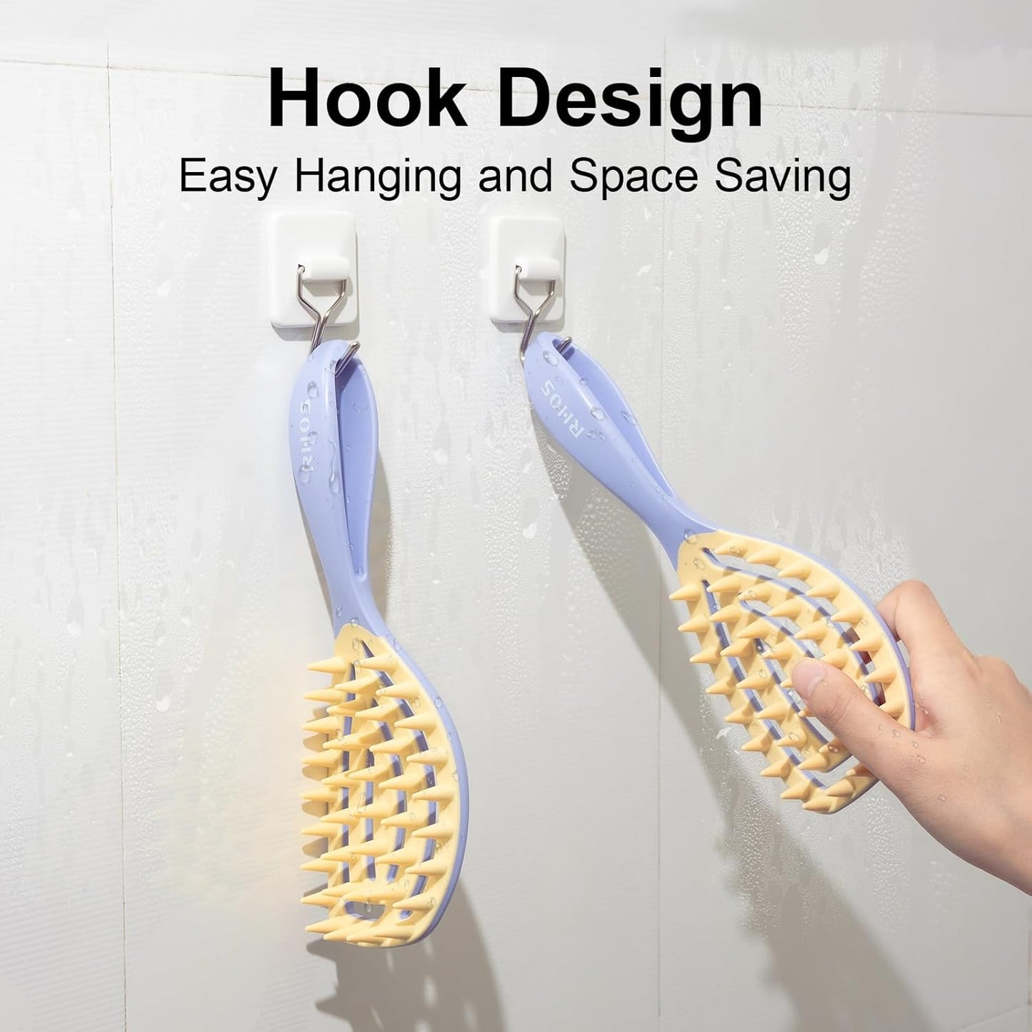 RHOS Scalp Massager, Shampoo Brush with Handle, Curved Vented Hair Scrubber, Scalp Brush for Wet & Dry Hair (Purple)