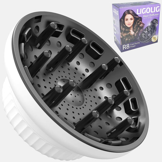 Hair Difuser Attachment Universal Diffuser Hair Dryer for 1.4-inch to 2.4-inch Blow Dryer, Hair Diffuser for Curly Hair and Natural Wavy Hair (White)