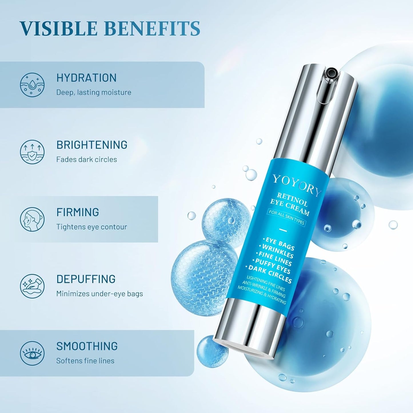 Retinol Under Eye Cream - Anti Aging Eye Cream Reduces Eye bags,Dark Circles, Fade Wrinkles, Fine Lines, and puffiness Smoothing Skin Care Treatment for Women and Men, 20ML(Blue)